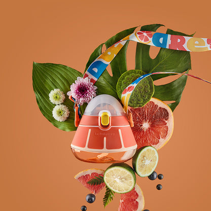 Sarah Express Kids Fruit-Shaped Water Bottle with Straw - 260ml Leak-Proof Training Cup Grapefruit