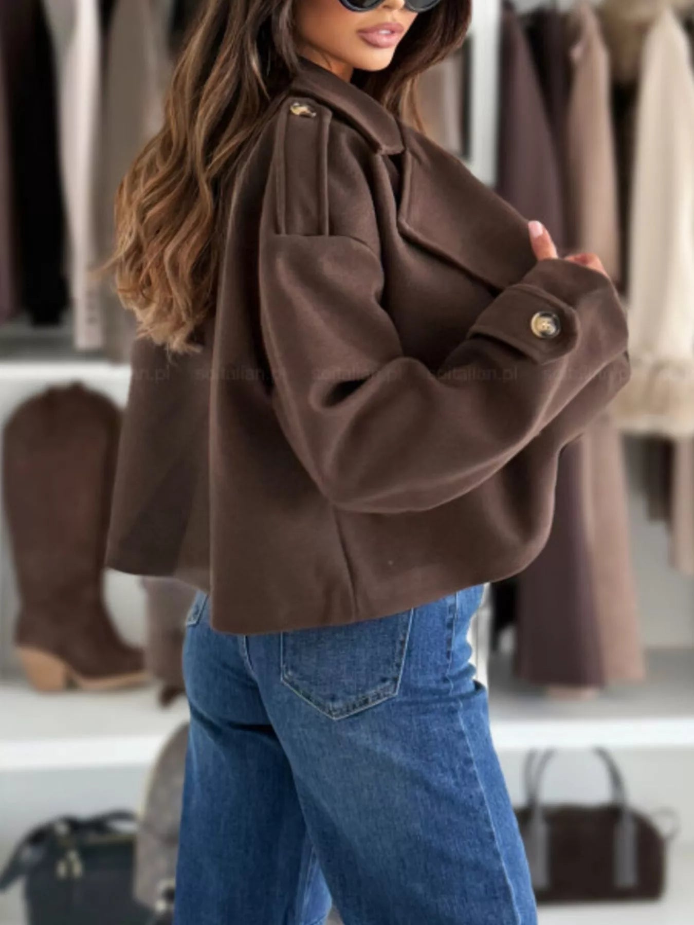 Sarah Express Women's Double-Breasted Cropped Outerwear