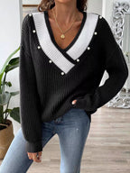 Sarah Express Women's V-Neck Button-Decorated Sweater