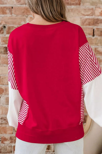 Sarah Express Women's Valentines Day Sequin Heart Striped Color Block Patchwork Sweatshirt