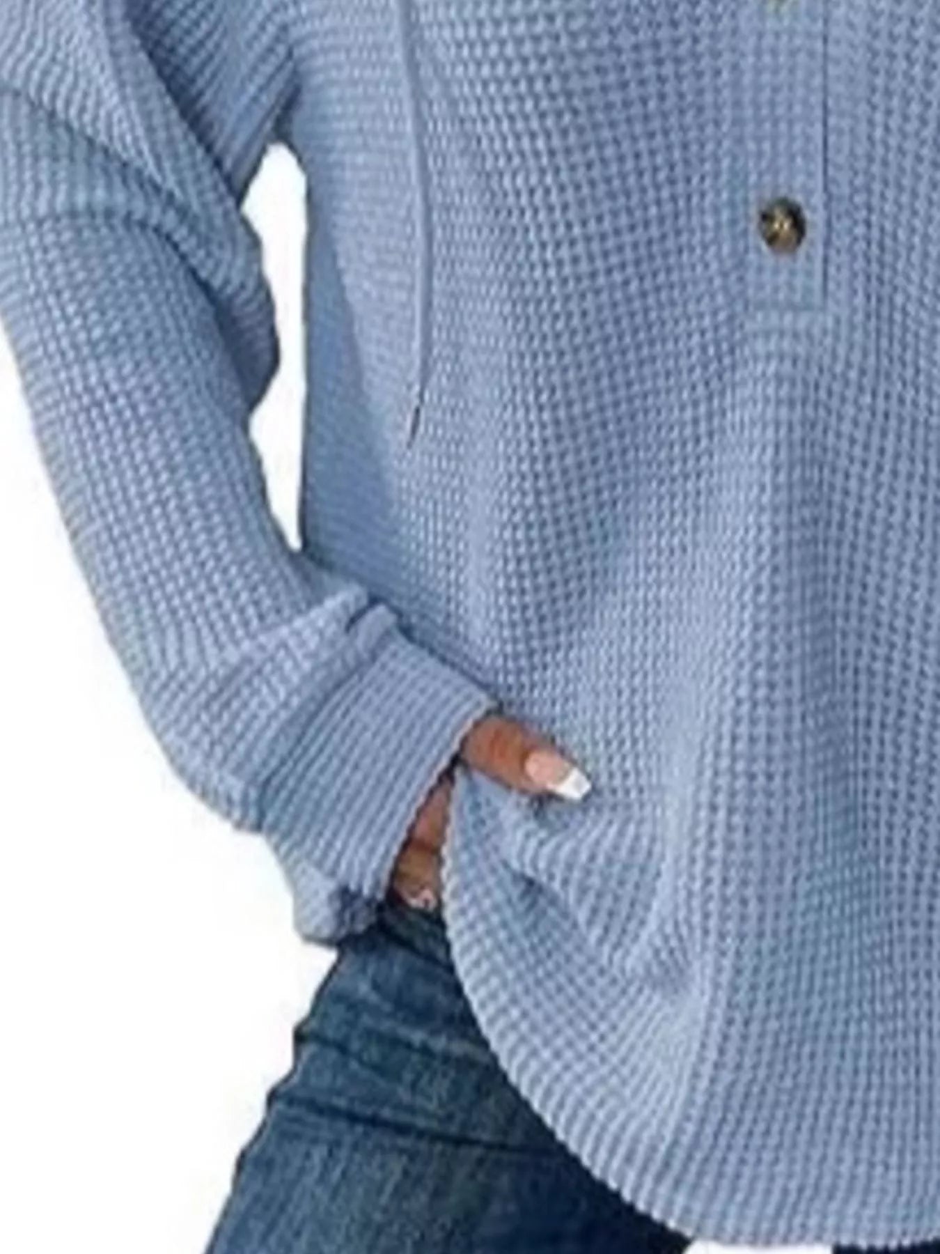 Sarah Express Women's Button Detail Waffle Knit Hoodie - Plus Size Drawstring Pullover with Pockets