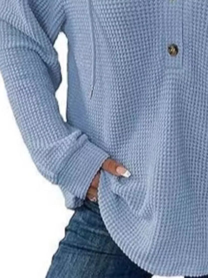 Sarah Express Women's Button Detail Waffle Knit Hoodie - Plus Size Drawstring Pullover with Pockets