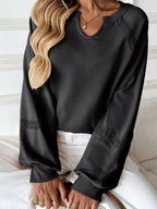 Sarah Express Women's Notched Raglan Sleeve Sweatshirt with Lace Detail