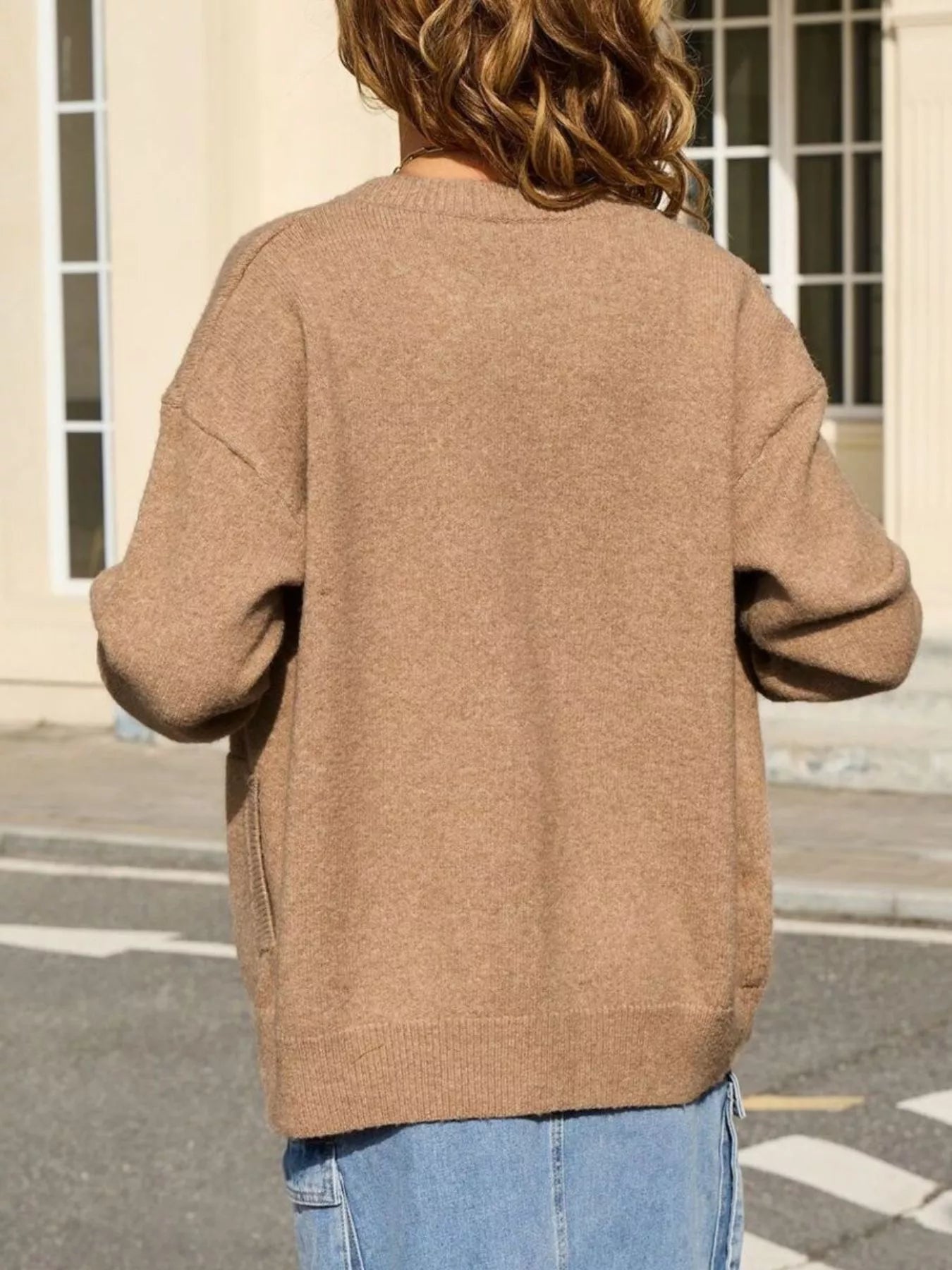 Sarah Express Women's Casual Button-Down Knit Cardigan - Cozy Acrylic Sweater with Pockets