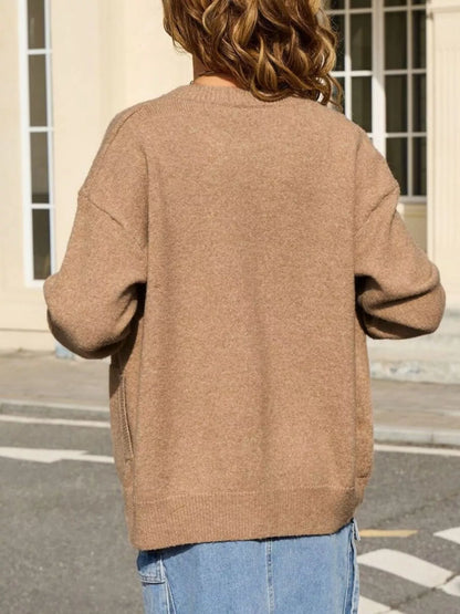 Sarah Express Women's Casual Button-Down Knit Cardigan - Cozy Acrylic Sweater with Pockets