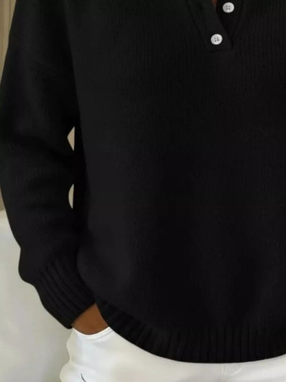 Sarah Express Women's Button Detail Drop Shoulder Sweater Plus Size