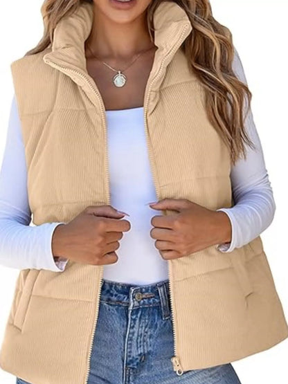 Trendsi Women's Corduroy Zip Up Vest Coat