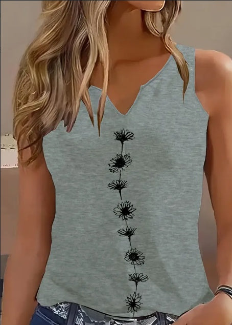 Sarah Express Women's Floral Print Tank Top Notch Neck Sleeveless Summer Casual Top