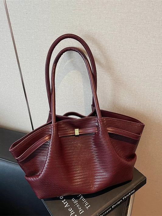 Sarah Express Women's Textured Tote Bag - Large PU Leather Shoulder Bag Red ONESIZE