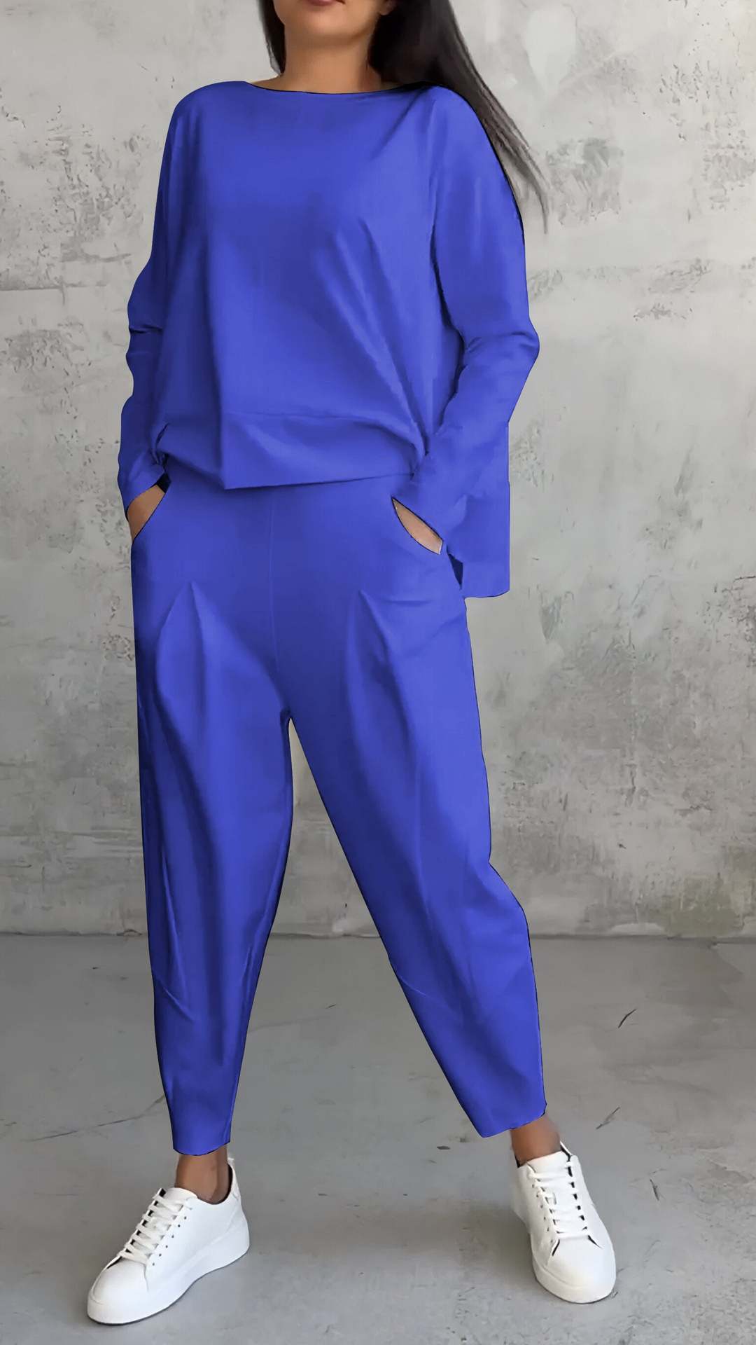 Sarah Express Women's Long Sleeve Round Neck Top and Harem Pants Two-Piece Casual Set