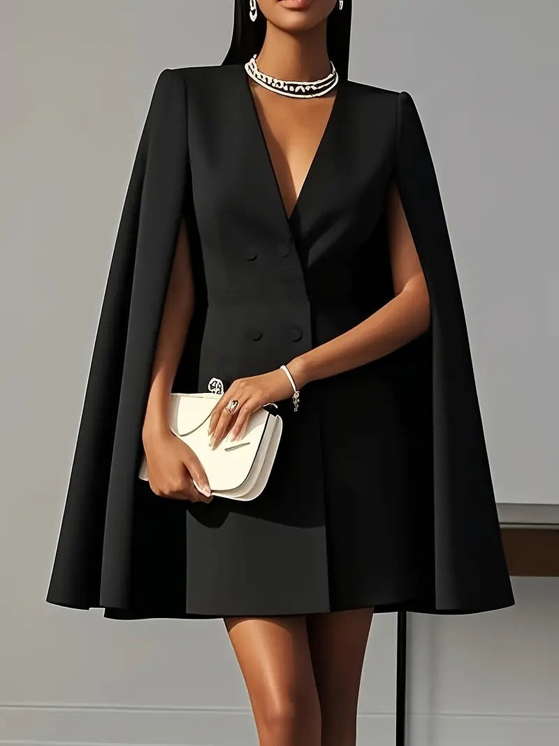 Women's Double Breasted Shawl Cape Suit Dress