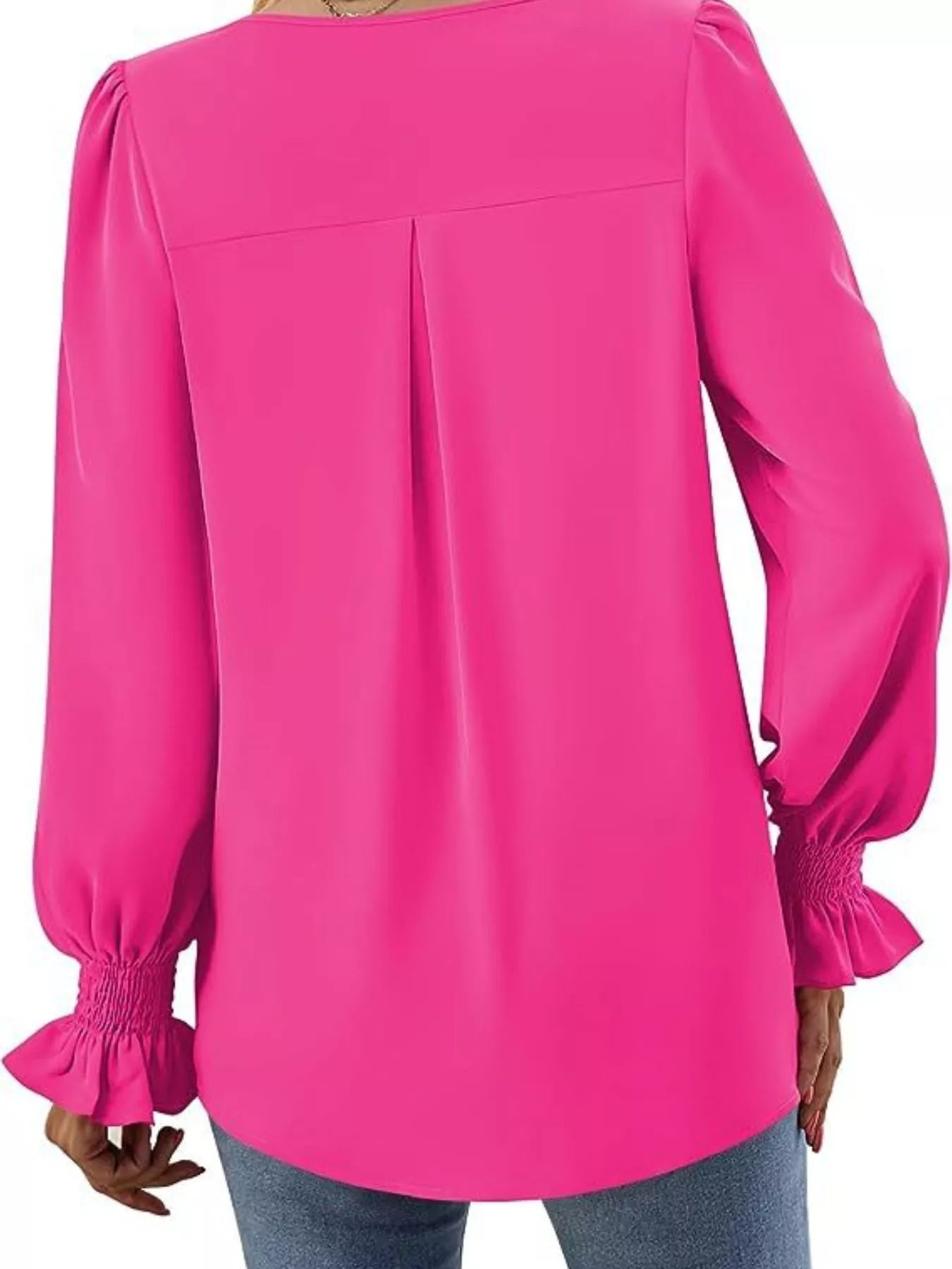 Sarah Express Women's V-Neck Long Sleeve Ruffle Cuff Blouse