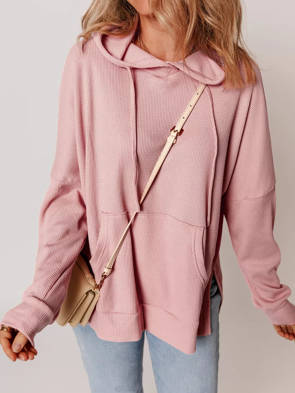 Sarah Express Women's Waffle Knit Fleece Lined High Low Oversized Hoodie