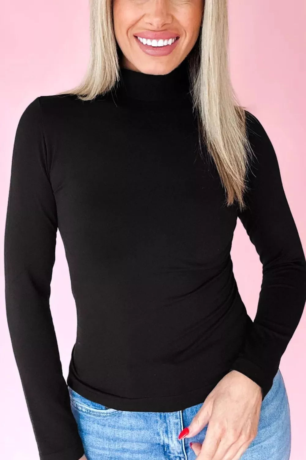 Sarah Express Women's Slim Fit High Neck Long Sleeve Basic Top