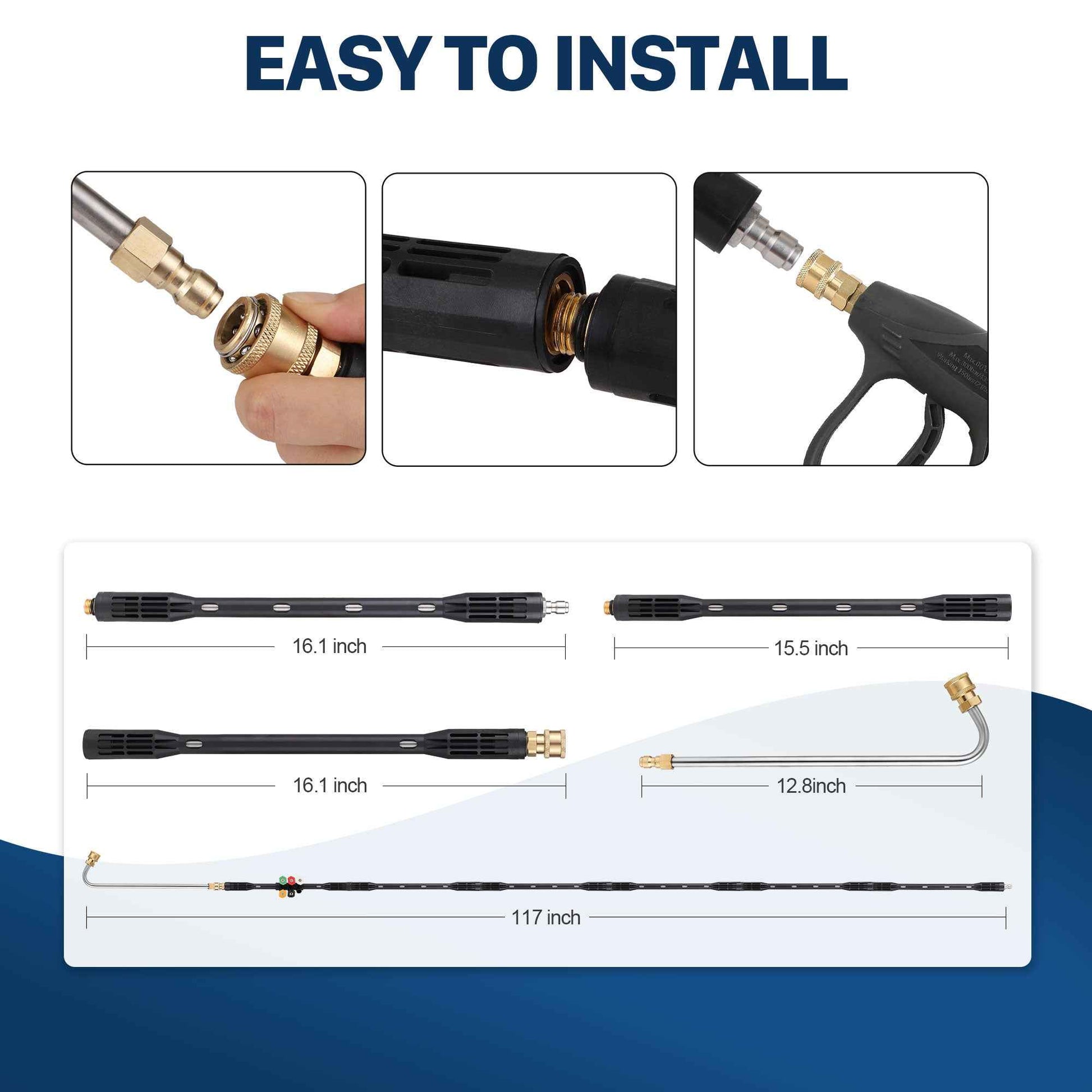 Sarah Express 110 Inch Gutter Cleaning Extension Rod for Pressure Washer - 4000 PSI Stainless Steel Drain Cleaner