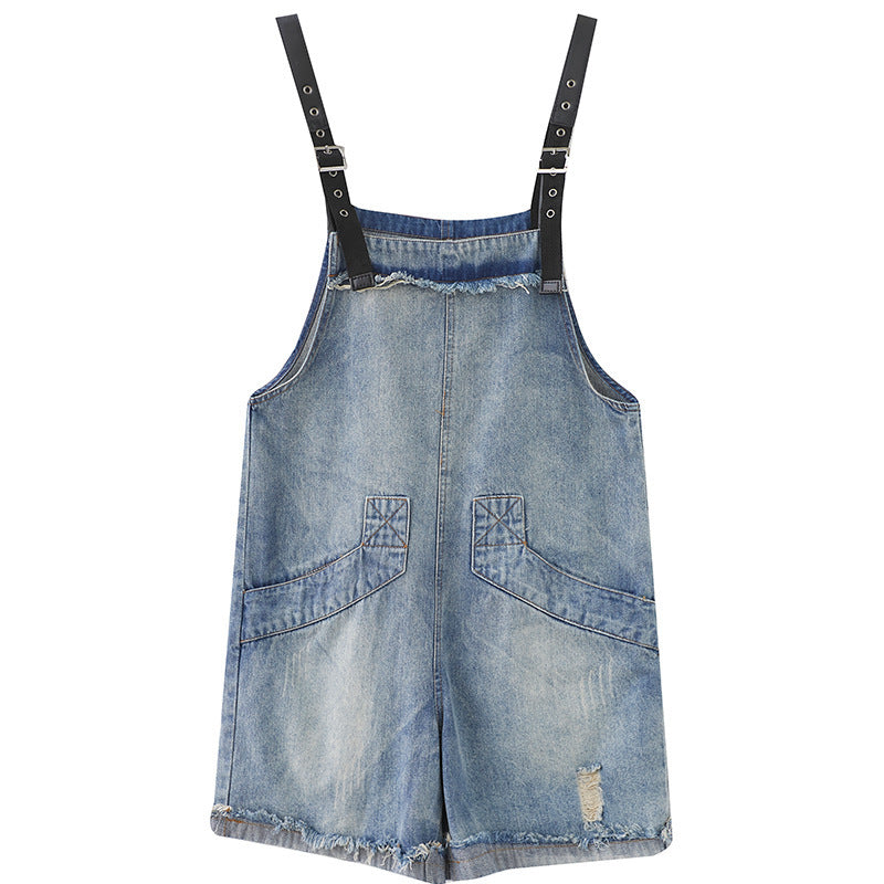 Sarah Express Women's Denim Overalls with Adjustable Suspenders Casual Jumpsuit Romper