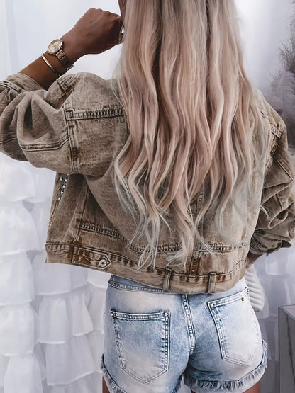 Sarah Express Women's Studded Button Up Denim Jacket