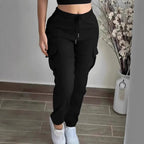 Sarah Express Women's Cargo Pants Drawstring Elastic Waist Trousers Leisure Style
