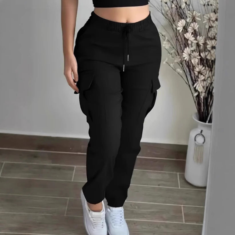 Sarah Express Women's Cargo Pants Drawstring Elastic Waist Trousers Leisure Style