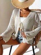Sarah Express Women's Crochet Knit Tie-Front Cardigan