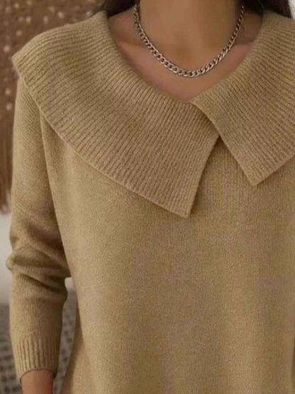 Sarah Express Women's Plus Size Solid Color Ribbed Hem Sweater - Casual Knitwear Top