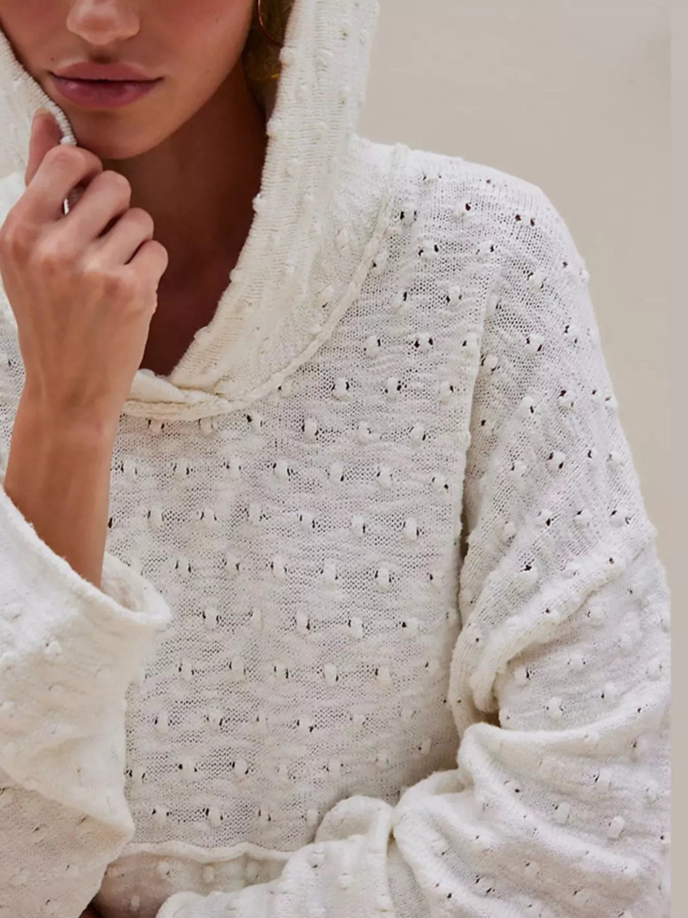 Sarah Express Women's Textured Dot Knit Long Sleeve Hooded Sweater