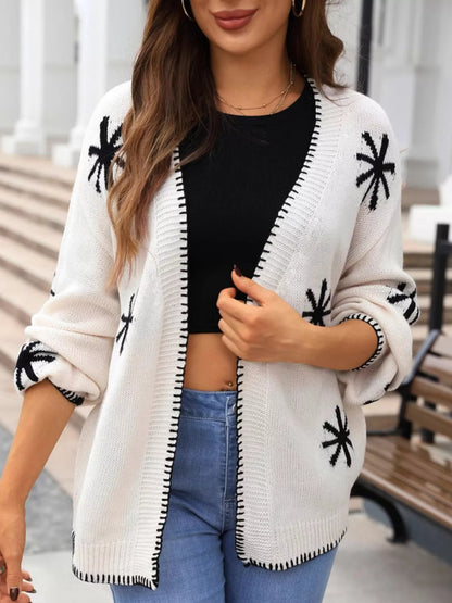 Sarah Express Women's Floral Open Front Knit Cardigan Sweater