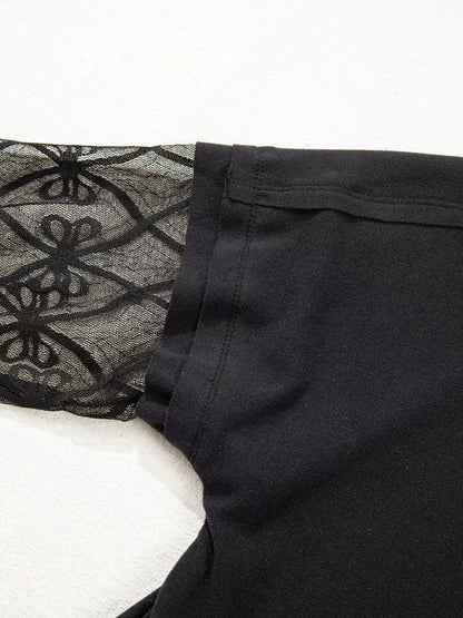 Sarah Express Women's Solid Color Bow Textured Patchwork Long Sleeve Top