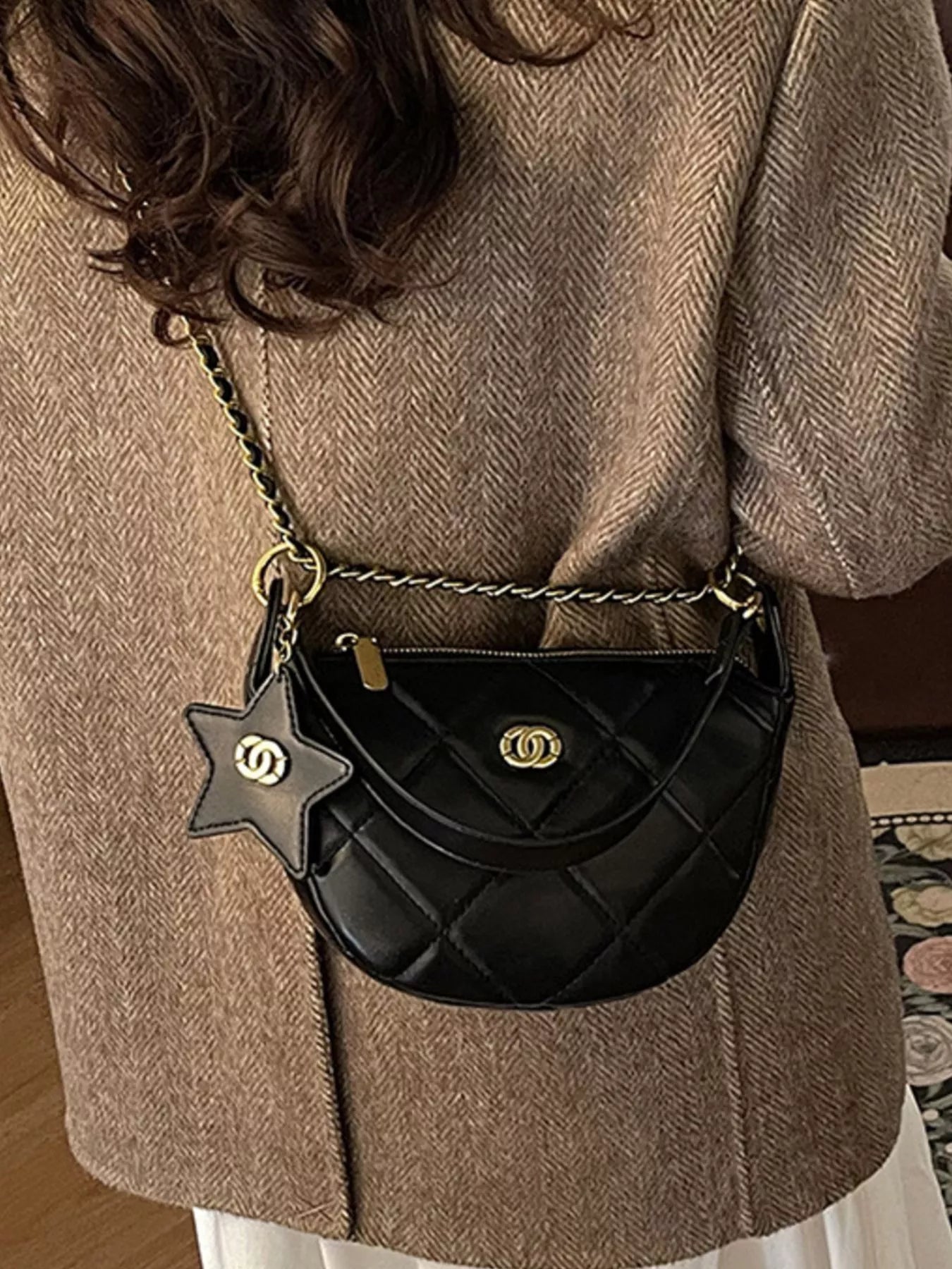 Sarah Express Women's Quilted Chain Crossbody Bag - Mini PU Leather Shoulder Purse