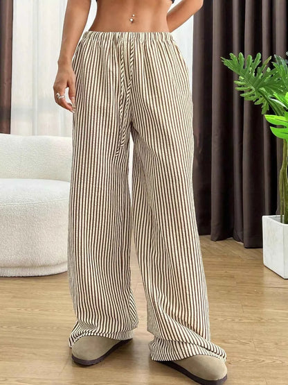 Sarah Express Women's Striped Wide Leg Pants with Drawstring Waist - Plus Size Available