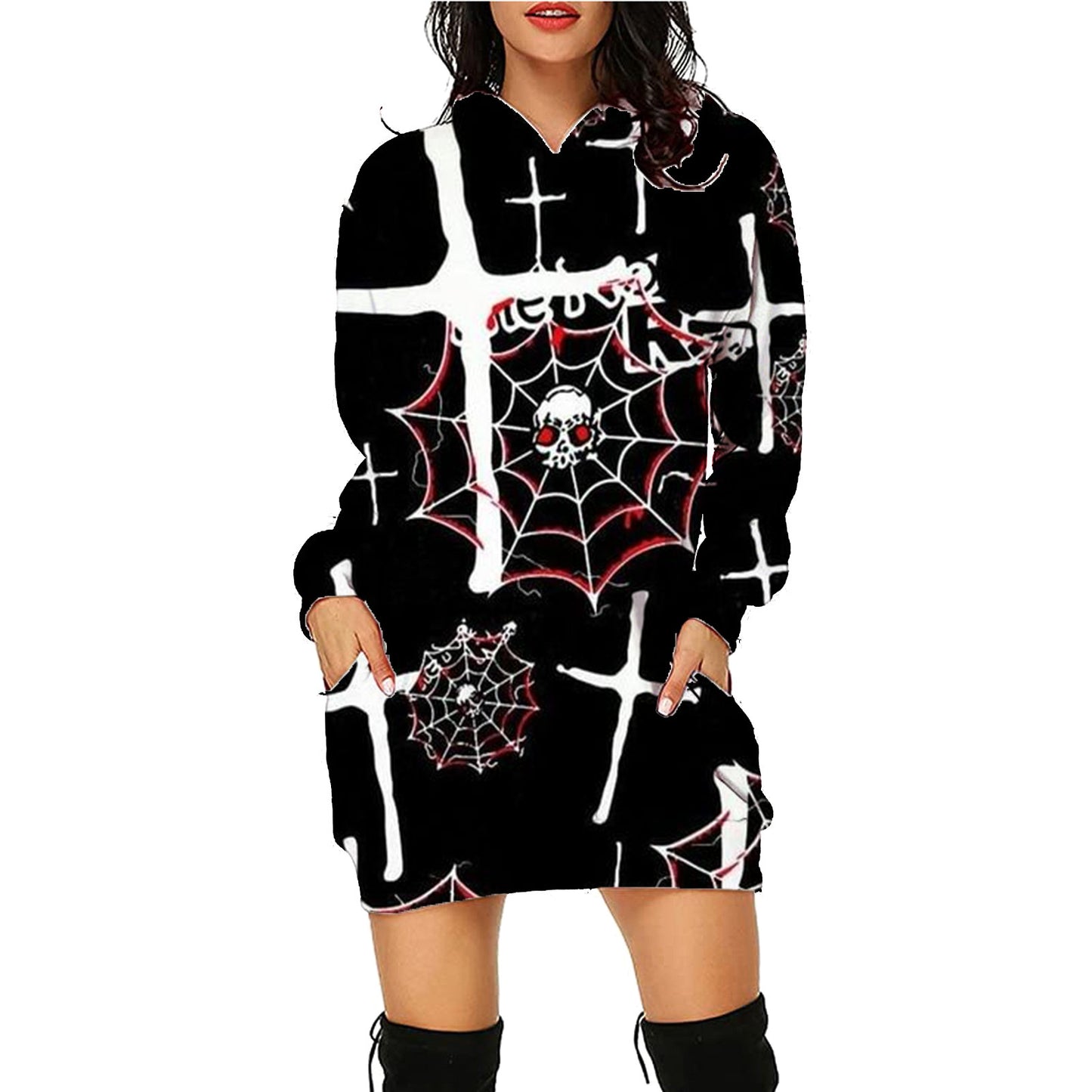 Sarah Express Halloween Print Long Hoodie With Pockets - Women's Oversized Sweater SC13
