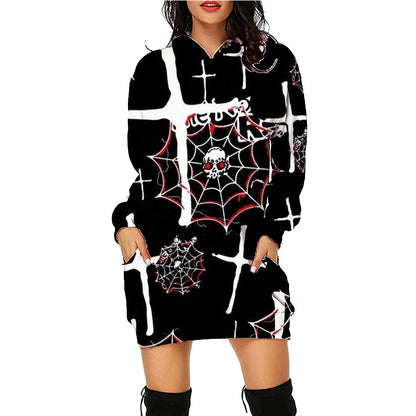 Sarah Express Halloween Print Long Hoodie With Pockets - Women's Oversized Sweater SC13