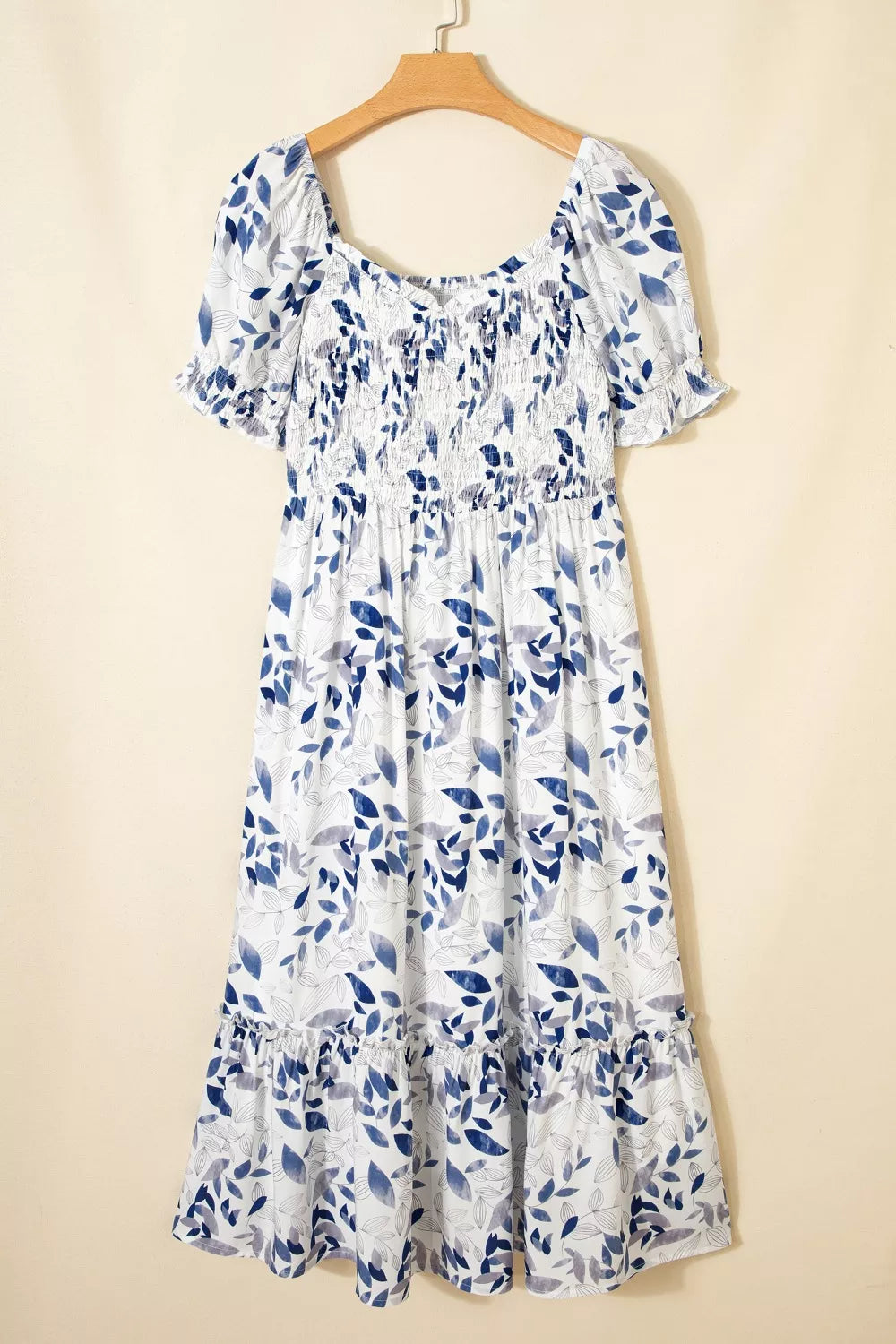 Sarah Express Women's Smocked Bodice Short Puff Sleeve Tiered Floral Midi Dress