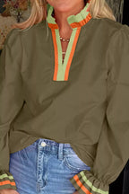 Sarah Express Women's Notched Flounce Sleeve Blouse