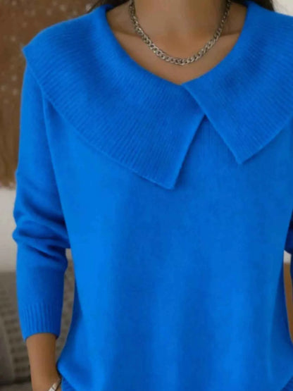 Sarah Express Women's Plus Size Solid Color Ribbed Hem Sweater - Casual Knitwear Top