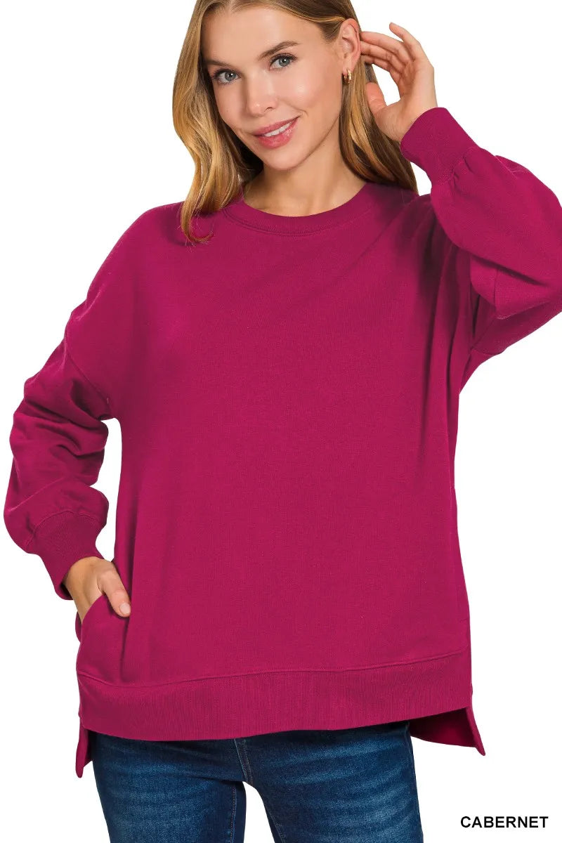 Sarah Express Women's Fleece Hi-Low Boyfriend Sweatshirt with Pockets