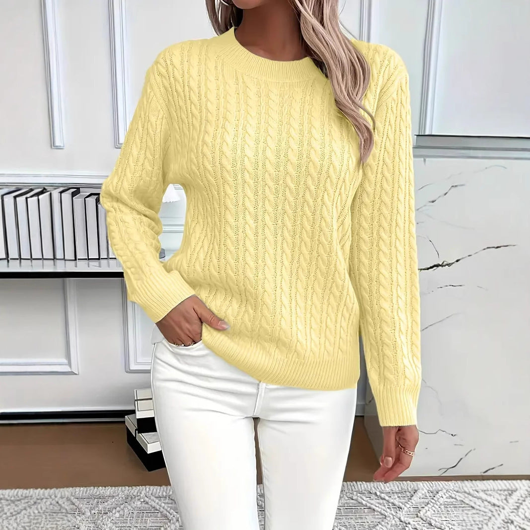 Sarah Express Women's Twist Detail Round Neck Knit Sweater Pullover