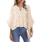 Sarah Express Women's Lotus Leaf Ruffle Sleeve Pullover Top Loose Fit 3/4 Sleeve