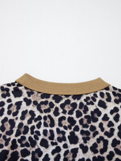 Sarah Express Women's Leopard Print Color Block Round Neck Top
