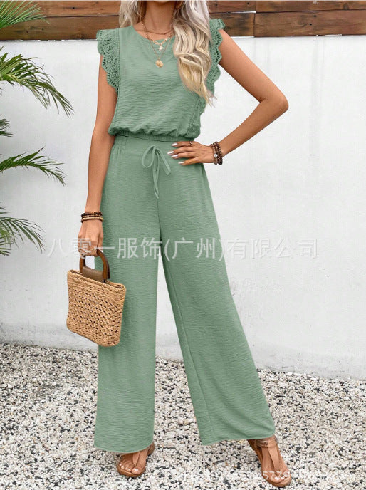 Sarah Express Sleeveless Vest Trousers Two Piece Set Lace Detail