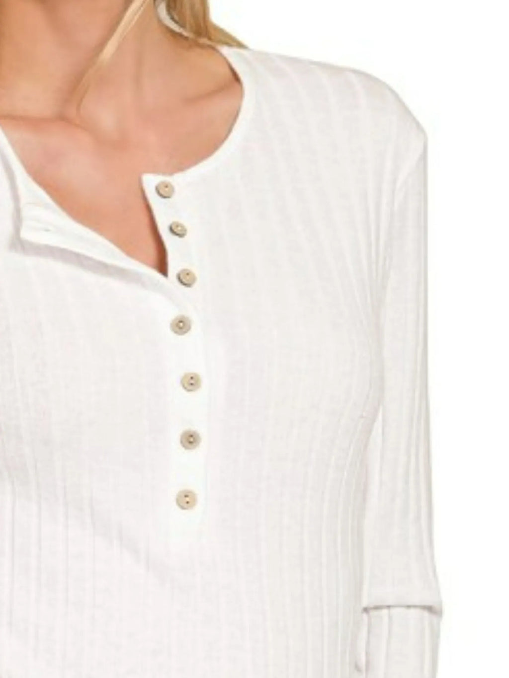 Sarah Express Women’s Ribbed Half Button Long Sleeve Top Casual