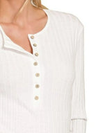 Sarah Express Women’s Ribbed Half Button Long Sleeve Top Casual