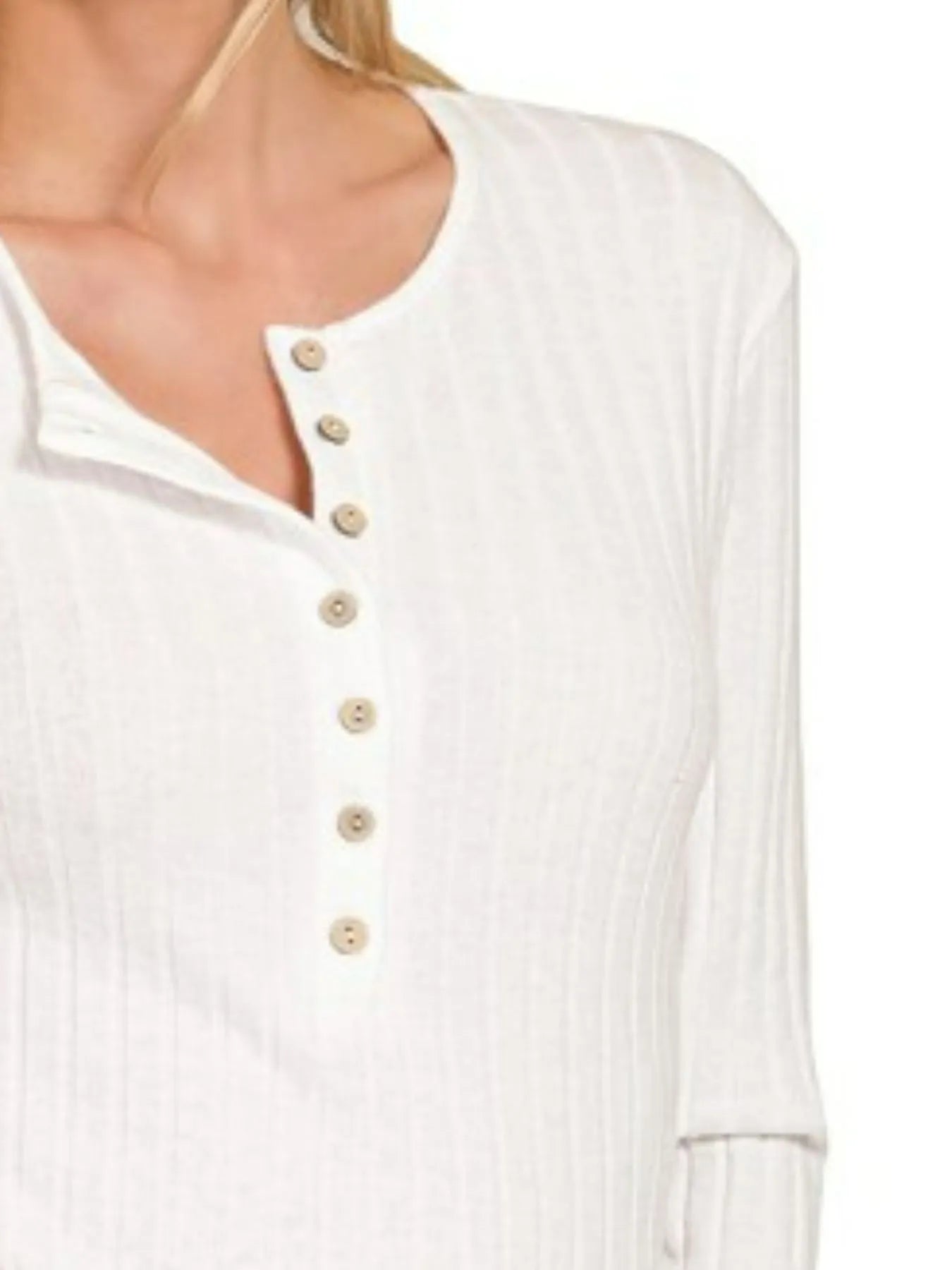 Sarah Express Women’s Ribbed Half Button Long Sleeve Top Casual