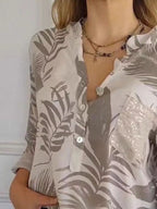 Sarah Express Women's Printed Button Detail Long Sleeve Blouse Plus Size