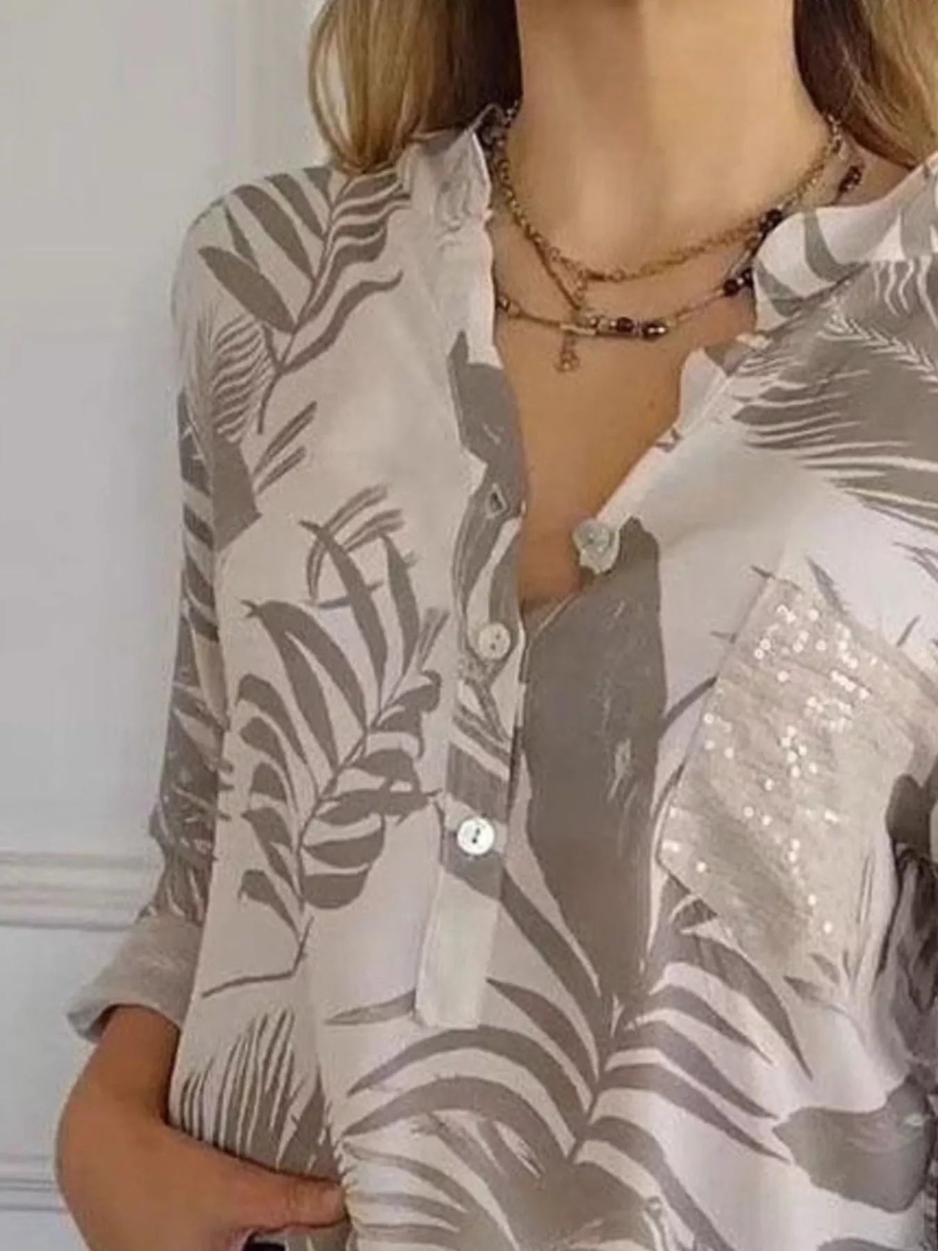 Sarah Express Women's Printed Button Detail Long Sleeve Blouse Plus Size