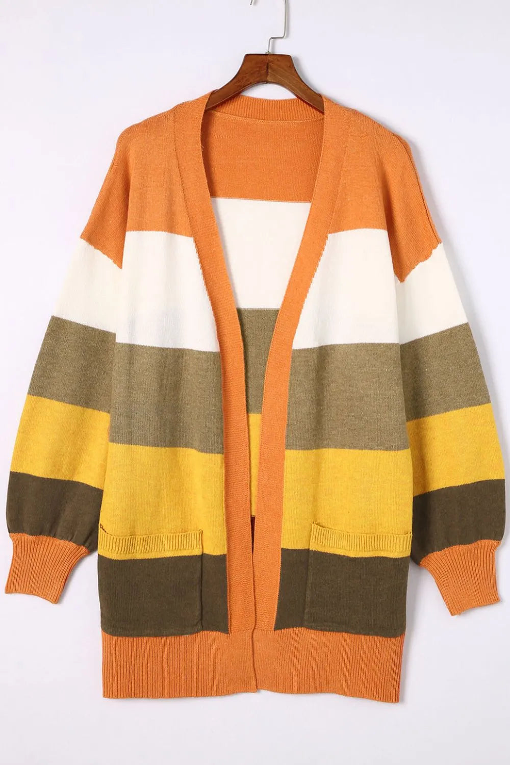 Sarah Express Women's Open Front Color Block Cardigan - Striped Knit Sweater