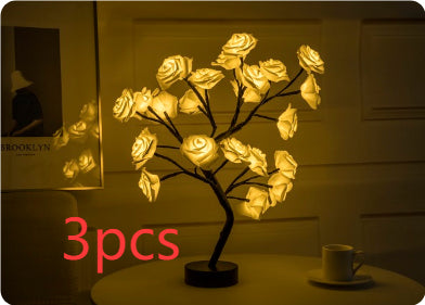Sarah Express Rose Flower LED Table Lamp - USB Battery Operated Bonsai Tree Night Light for Bedroom Home Decor Black yellow3PC