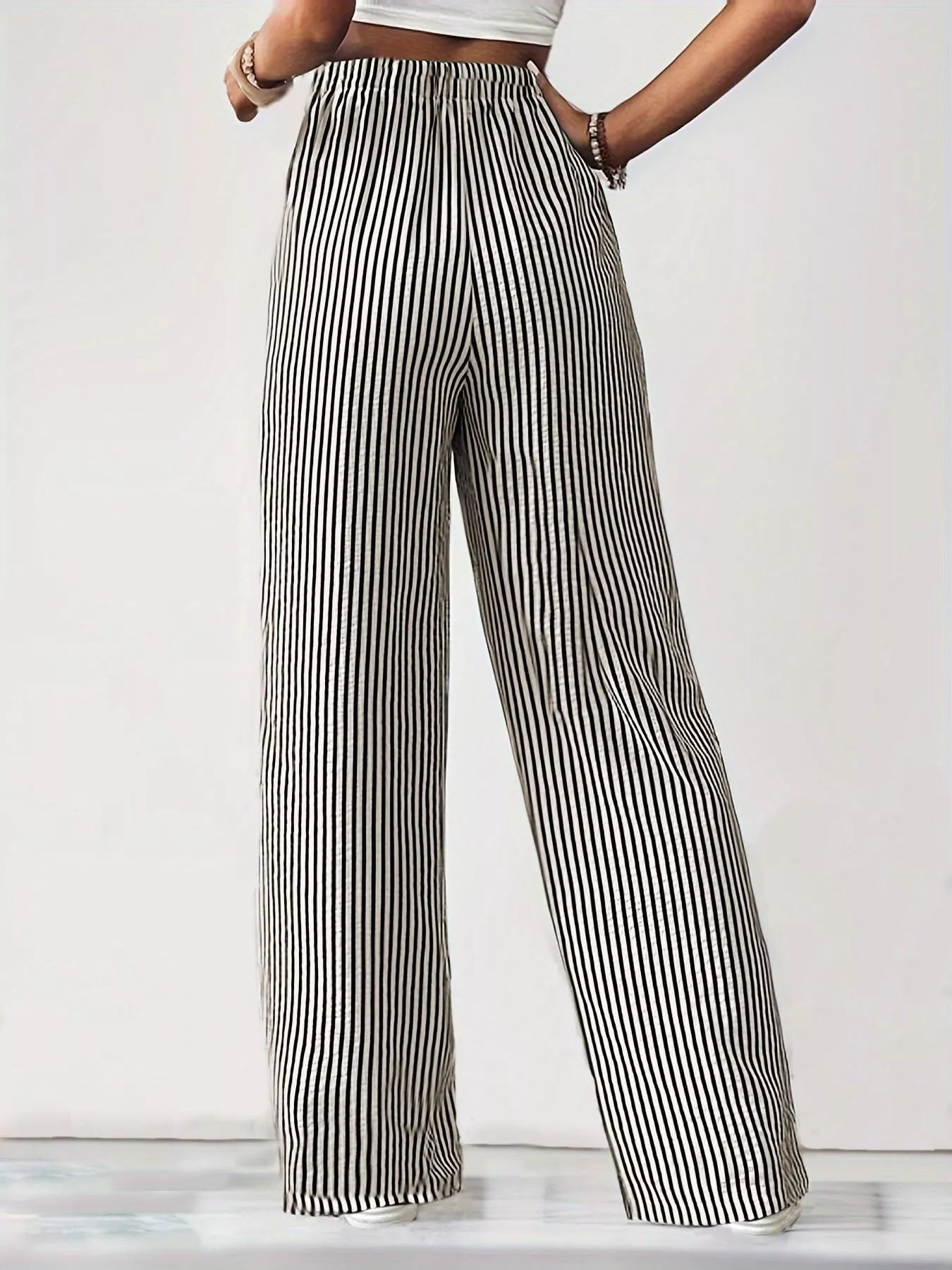 Sarah Express Women's Striped High-Waisted Wide Leg Pants