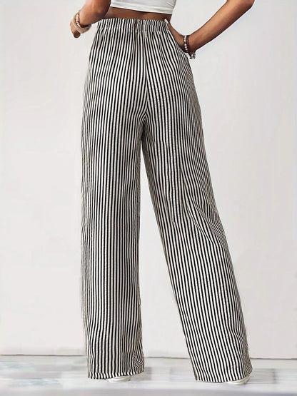 Sarah Express Women's Striped High-Waisted Wide Leg Pants