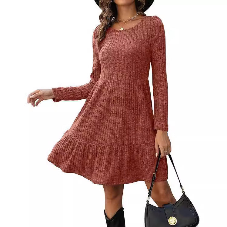 Sarah Express Women's Round Neck Knitted Sweater Dress Long Sleeve Bodycon